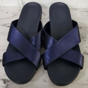 Banana Republic metallic blue thick straps slip on sandals women's size …